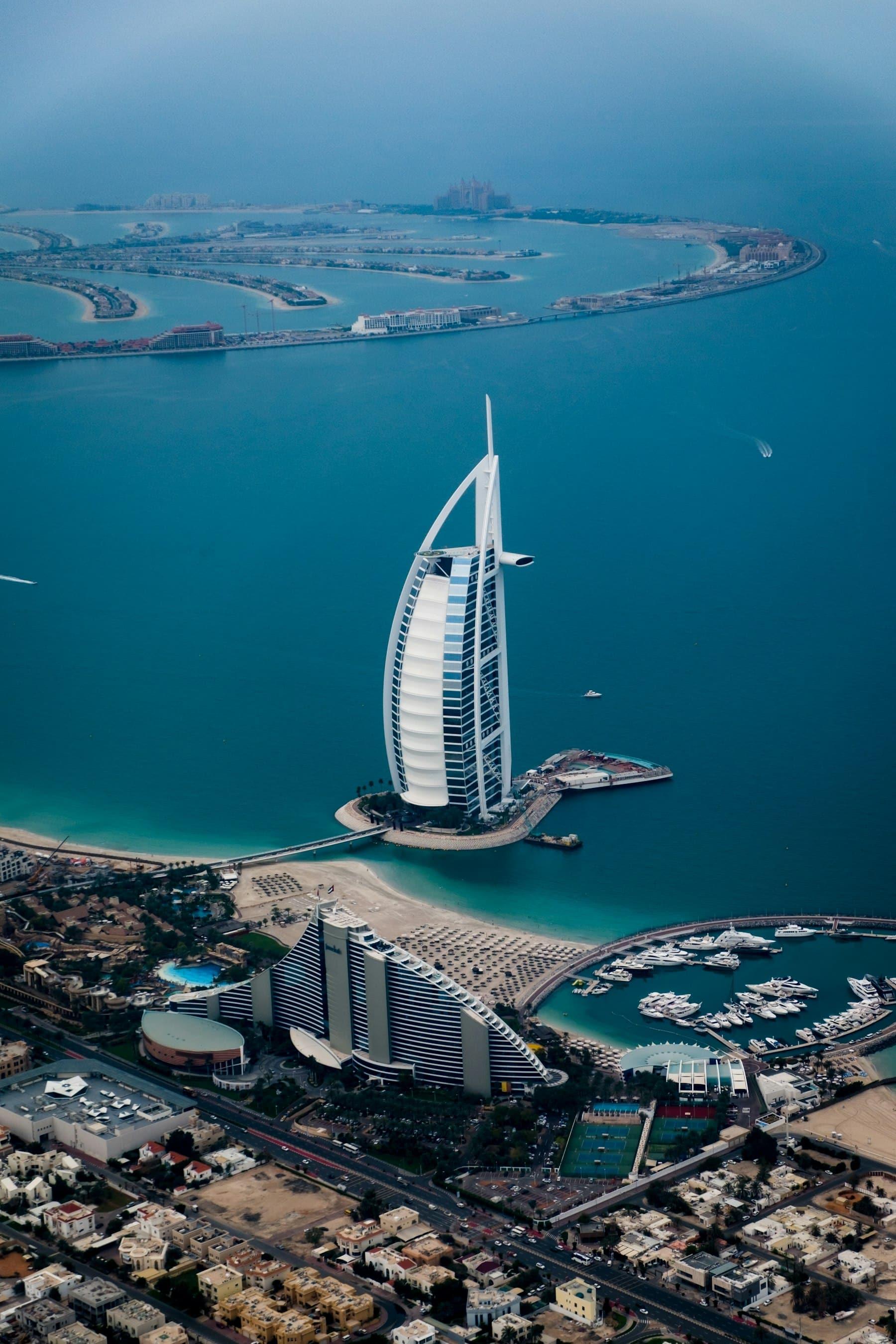 Aerial view of the Dubai coastline